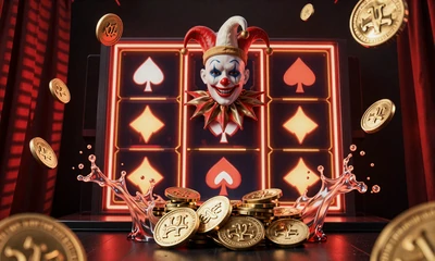 Clown Coins Spielautomaten mit Zirkus-Theme in Neon-Rot und Gold auf schwarzem Hintergrund